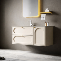 Meuble de salle de bain moderne résistant à l'eau avec miroir LED, armoire de salle de bain avec lavabo intégré sans joint, design de luxe de haute qualité