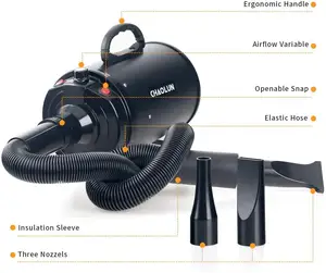 3.2HP-köpek saç bakım kurutma makinesi ısıtıcı, kademesiz ayarlanabilir hız, 3 farklı nozullar ve bir tarak