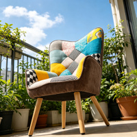Fauteuil d'appoint en bois de style nordique classique moderne minimaliste, fauteuil de canapé patchwork pour chambre à coucher, appartement, salle à manger, hôtel, loisirs