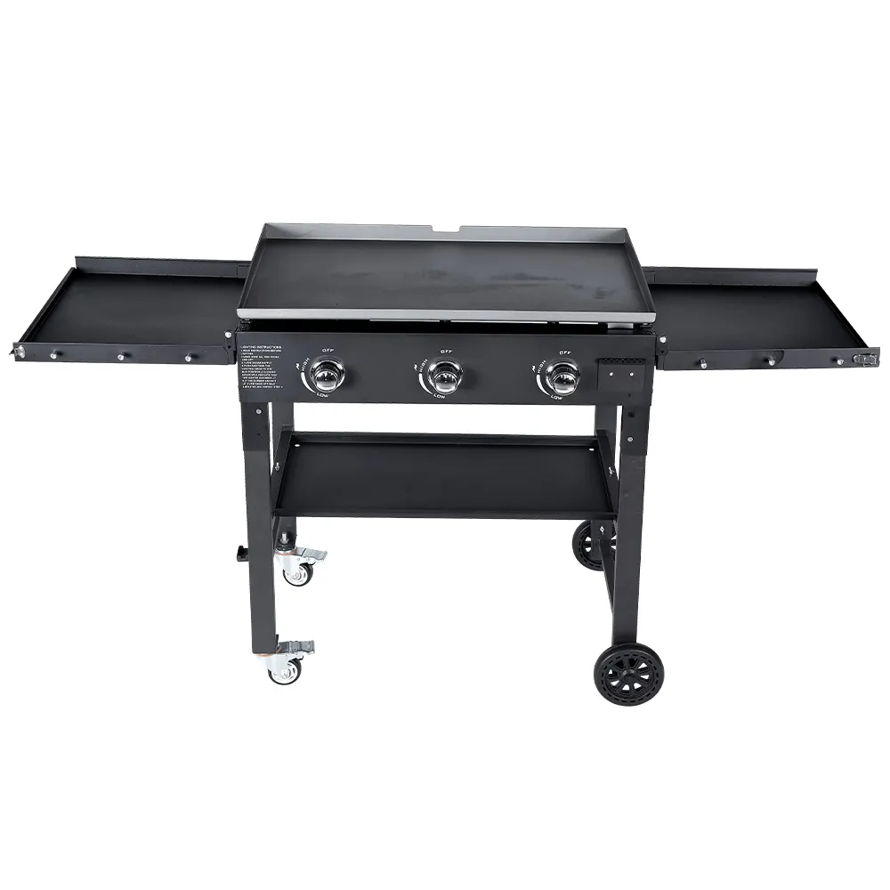 Outdoor 3 Burner Griddle Propane Gas Flat Top with Cover For Patio Garden