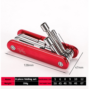 Juego de Llaves Plegables Compactas Rojas con Puntas Hexagonales de Acero al Cromo Vanadio, Herramienta Manual de Doble Extremo para Reparación de Bicicletas - Product Image 5