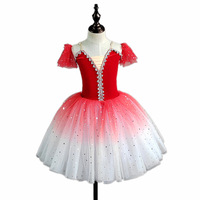 Robe longue de ballerine pour filles, costume de danse Giselle pour enfants, jupe tutu rouge romantique pour spectacle de danse du cygne