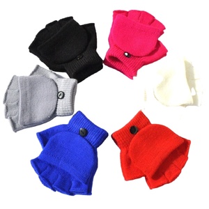 Guantes de invierno para niños, mitones convertibles para niños, guantes de medio Dedo de punto grueso con cubierta - Product Image 1