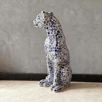 Harz-Mosaik 3D Blaue Blumen-Leoparden-Skulptur für Eingangsbereich TV-Schrank Hochwertige Luxuriöse Guofeng Große Dekoration 0,8m Patch