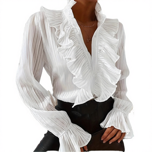 Blusa Casual para Mujer 2025, Cuello Alto, Antipilling, Teñido Liso, Estilo Europeo Americano, Popular, Patrón Sólido Vintage - Product Image 3