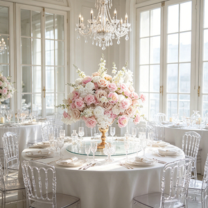 Arrangements de fleurs artificielles en boule DKB Wholesale Real Touch, roses blanches et roses, pour centres de table de mariage - Product Image 1