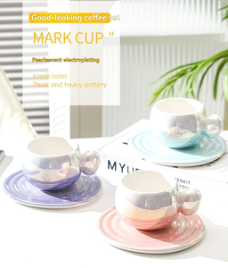 Taza creativa de cerámica para la oficina en casa, juego simple de taza y platillo para té de la tarde. - Product Image 2
