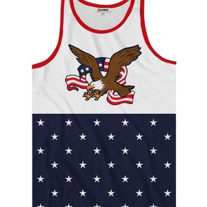 Camiseta sin mangas de punto con símbolo americano para hombre, transpirable, 100% algodón, informal, elegante, sin mangas, ecológica, de secado rápido, destacando la bandera de EE. UU. - Product Image 1
