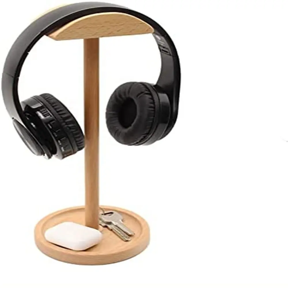 Soporte de madera para auriculares de escritorio, Base de almacenamiento con Cable, se adapta a todos los auriculares