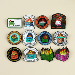 Broche de aleación con diseño de cesto de basura de bola de fuego de dibujos animados, estilo europeo y americano, con cita en inglés, para ropa y mochilas - Product Image 1