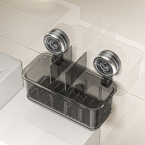 Suction Mounted Cosmetic Storage Box Rectangular Clear For Bathroom Skincare Draining Rack No Drill Installation - Product Image 2