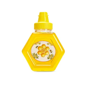 Bottiglia di miele esagonale spremere plastica trasparente spremere tappo giallo barattolo di bottiglia grande 200ml