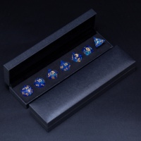 LuxeRoll Deep Blue Iridescent Holographic Foil Sharp Edge Resin Dice Set 7Pcs Polyhedral DND Dice for TRPG Tabletop Game Dice