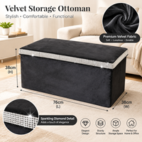 Banc de rangement en velours 76 cm avec garniture en strass étincelants, grande capacité, coffre de rangement pour jouets, idéal pour salon et chambre à coucher