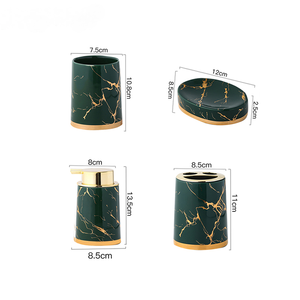 Accessoires de salle de bain en céramique marbre léger de luxe, ensemble de lavage distributeur de bain de bouche porte-brosse à dents porte-savon singeton - Product Image 6
