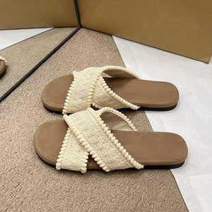 2026 New Flat Designer Women's Crossed Open Toe Flip-Flops <b>Soft</b> Bottom Cloth Casual <b>Shoes</b> Fashion Trend Printed Wholesale - Product Image 6