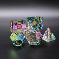 Set Dadu Resin 7 Buah Moss Iridescent Space Resin Sharp Edge Clear Rainbow Liquid Core DND Dice
