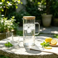 Pichet en verre à large ouverture avec couvercle en bambou 34oz 40oz pour boissons froides et jus – Personnalisable, Vente en gros