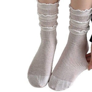 Women's Slouch <b>Socks</b> Mid Calf Breathable Cotton Lace Princess Style White Blue Gray Off White <b>Black</b> Solid Color Trendy <b>Socks</b> - Product Image 4