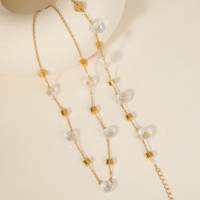 CLIORO Ensemble Collier et Bracelet Bohème en Verre Facetté Transparent avec Perles Entretoises, Étanche, pour Femme, Idéal au Quotidien et en Vacances