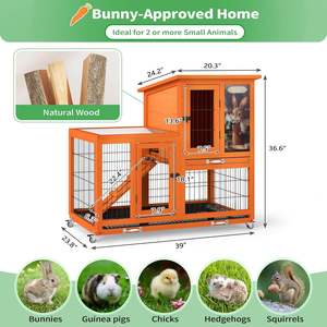 Tekerlekli ve Çok Bölmeli Tasarımlı, Kolay Kurulumlu 2 Katlı Ahşap Tavşan Kafesi - Product Image 3