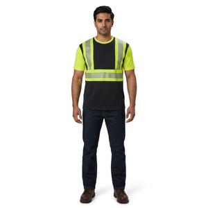 Hi <b>Vis</b> Reflective Cotton <b>T</b> <b>Shirt</b> for Men <b>High</b> Visibility Safety Work-wear <b>Shirt</b> Lightweight <b>T</b>-<b>Shirts</b> for Construction Road Work - Product Image 1
