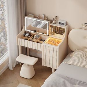 Nouvelle coiffeuse <span class=keywords><strong>en</strong></span> bois massif avec <span class=keywords><strong>miroir</strong></span> LED, tiroirs de rangement, table de maquillage de luxe pour chambre à coucher, organisateur de cosmétiques, meuble tendance 2025 - Product Image 1