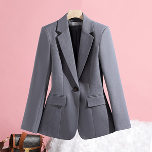 Women's Khaki Blazer Slim Fit Single Button Solid Color Professional Suit Top Anti-Wrinkle Worsted Fabric - Product Image 2