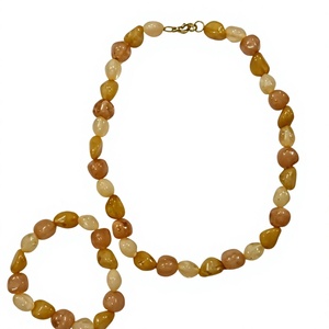 Ensemble bracelet et collier unisexe en perles de résine facettées non taillées, avec pierre principale en perle classique, idéal pour mariage, anniversaire, fête - Product Image 2