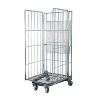 Chariot pliable en acier durable pour la logistique, conteneur à roulettes, roues en caoutchouc silencieuses de 5 pouces, chariots à grille métallique