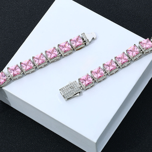925 Sterling Silver Square Pink Moissanite <b>Bracelet</b> VVS1 Crushed Ice Diamond Luxury Fine Jewelry Romantic Wedding Gift - Product Image 2