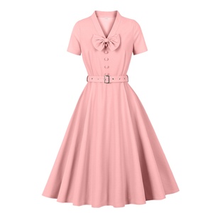 Vestido de poliéster de cintura alta con lazo y cuello en V, estilo retro vintage Hepburn, que estiliza la figura, para mujer - ¡Gran oferta! - Product Image 3