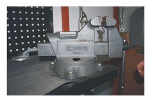 American Bench Vice Steel groove Rail Base Rotated Installed on the Work <b>Table</b> to <b>Clamp</b> - Product Image 2