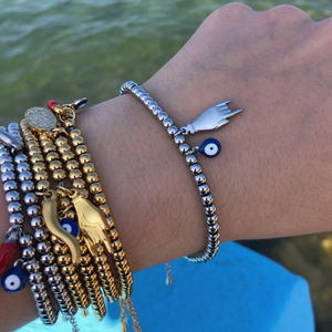 Bijoux DIY personnalisés perles en acier inoxydable or Cornicello Mano <span class=keywords><strong>Cornuto</strong></span> main symbole corne coeur Bracelet bracelet à breloques italiennes - Product Image 6