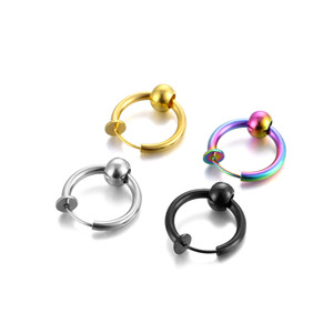 Non <b>Piercing</b> Clip on <b>Earring</b> Gold Plated Stainless Steel Hoop <b>Earring</b> Nose Ring Cuff for Woman Man Body Jewelry - Product Image 1