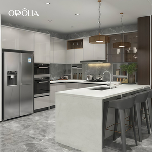 Isola Cucina Moderna OPPOLIA Peninsula con Armadio Contenitore, Design Lussuoso e Personalizzato, Mobili da Cucina Laccati Completamente Attrezzati - Product Image 1