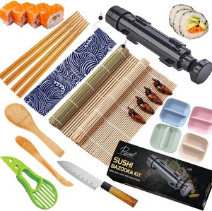 Hot Bán 21Pcs Nhà Tự Làm Sushi Làm Kit Với Bazooka Nhà Sản Xuất Tự Nhiên Bằng Gỗ Sushi Bộ Với Đũa Chủ - Product Image 1