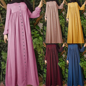 Robe Abaya arabe musulmane couleur unie simple boutonnage taille haute femmes Abaya Dubai robes musulmanes élégant Satin - Product Image 5