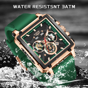 <span class=keywords><strong>Montre</strong></span>-bracelet à quartz chronographe décontractée pour <span class=keywords><strong>homme</strong></span> <span class=keywords><strong>LIGE</strong></span> LG89217, cadran carré vert, bracelet en silicone, étanche, prix de gros + boîte cadeau - Product Image 2