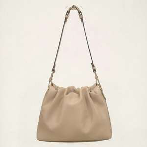 Sac à bandoulière en cuir véritable avec chaînes et cordon de serrage, fermeture éclair, forme demi-lune, pour femme, idéal pour le quotidien et les voyages - Product Image 4