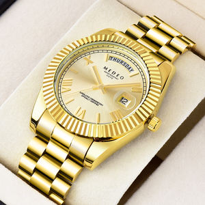 Montre à quartz de luxe personnalisée en <span class=keywords><strong>or</strong></span> de haute qualité, style antique, pour homme, en acier inoxydable <span class=keywords><strong>massif</strong></span>, mouvement japonais, calendrier, verre en alliage - Product Image 2