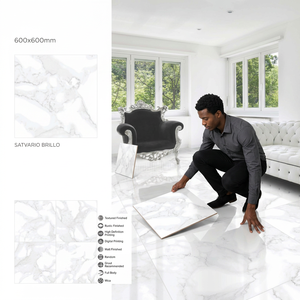 Grey Marble 2x2feet Glossy Porcelain Tiles Digital Glazed Modern Interior Floor <b>Wall</b> Design - Product Image 3