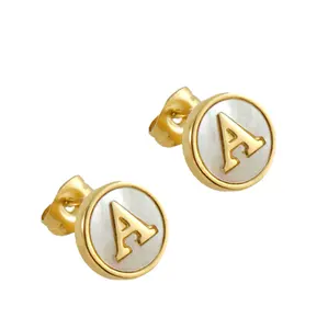 Waterproof Fashion Jewelry Personality Trendy Style 18k Gold Stainless Steel 26 Letter Women Stud Earrings For Women