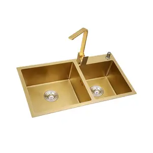 retro deep double imported domestic undercount new wash sink stainless steel kitchen golden sink