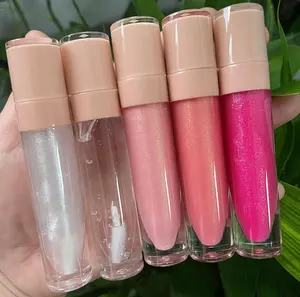 Produk Penjualan Terbaik Grosir Tabung Lipgloss Bening dengan Logo Pribadi Set Lip Gloss Kemasan Kotak Lipgloss Label Pribadi