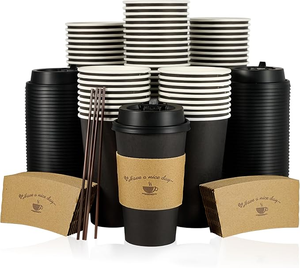 แก้วกาแฟกระดาษสองชั้นแบบใช้แล้วทิ้ง ขนาด 8oz/10oz/12oz/16oz ปรับแต่งได้ สำหรับเครื่องดื่มร้อนและเย็น พร้อมฝาปิดแบบคราฟต์ - Product Image 1