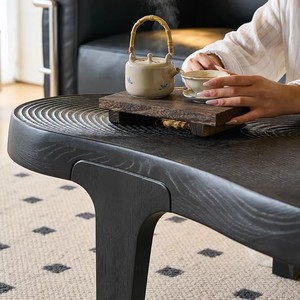 Wabi Sabi Style Irregular Tree Ring Coffee <b>Table</b> Black Solid Wood <b>Small</b> Living Room Designer <b>Side</b> <b>Table</b> - Product Image 4