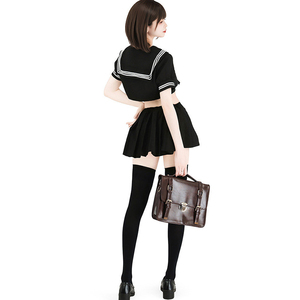 Ensemble 3 pièces sexy pour <span class=keywords><strong>femme</strong></span> : haut court, jupe plissée et nœud – Tenue de marin d'Halloween en polyester respirant et écologique - Product Image 3