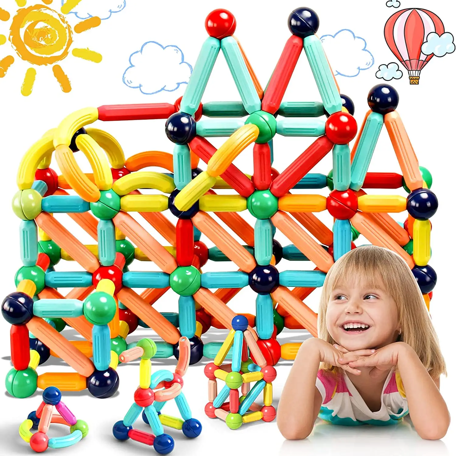 Amazon Hot Sale Educational Stacking STEM Magnet Toys for Kids magnetic Building Sticks Blocks Set Magnetic Balls and Rods
