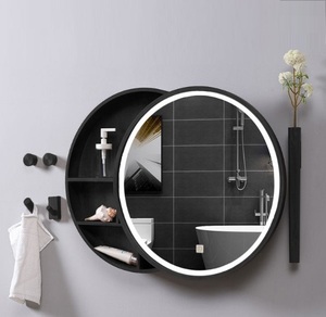 Armadietto a Specchio LED Rotondo per <span class=keywords><strong>Bagno</strong></span> con Ante Scorrevoli e Vano Portaoggetti, Vendita Diretta dalla Fabbrica per Ordini all'Ingrosso per Hotel e Progetti - Product Image 4